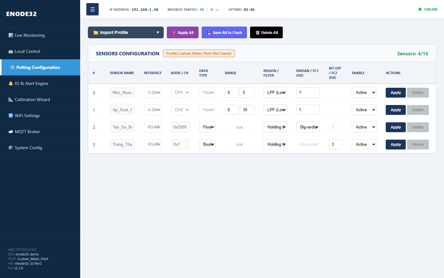 Custom project CSV channels