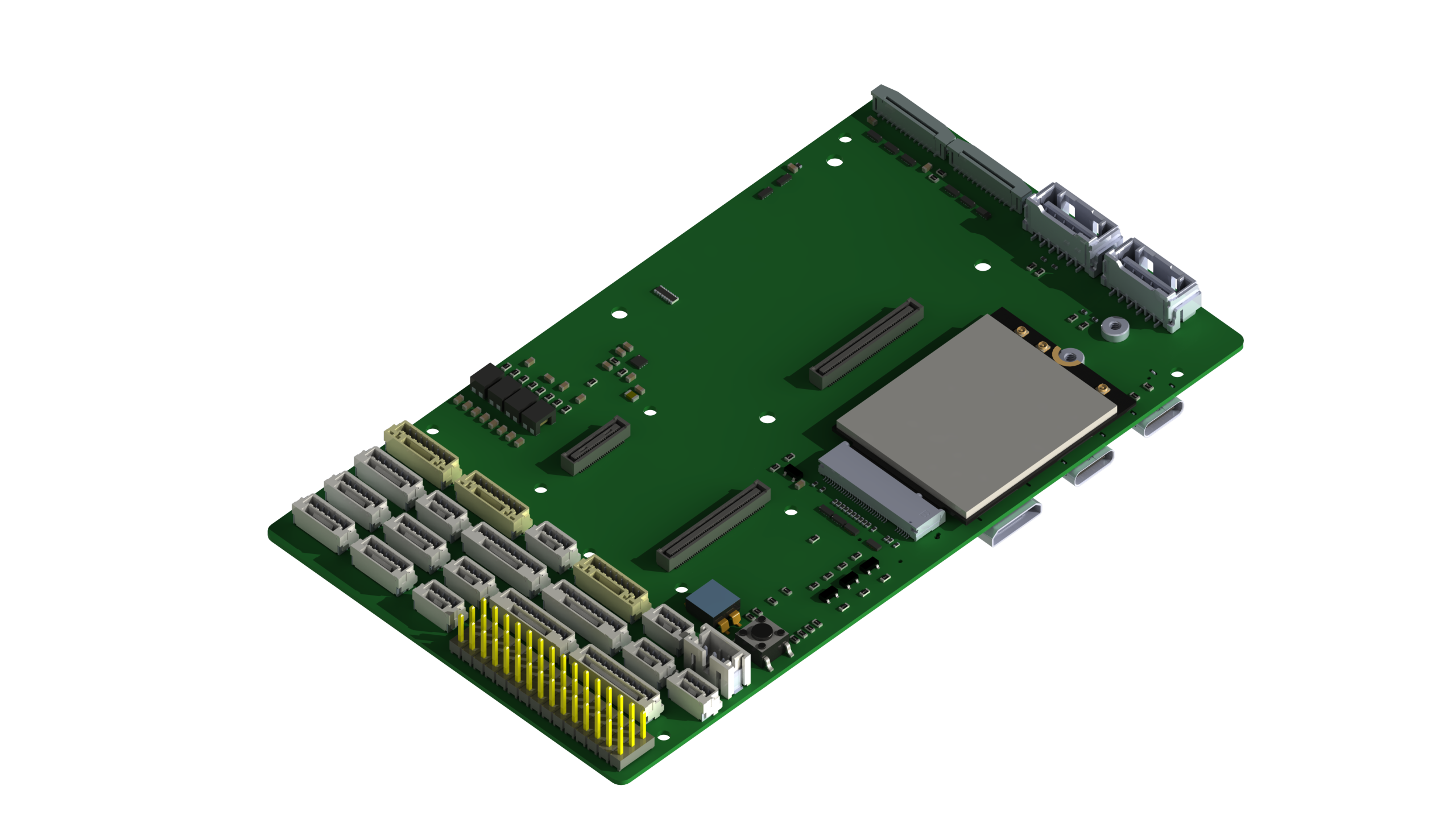 Three-dimensional render of the flight-controller baseboard